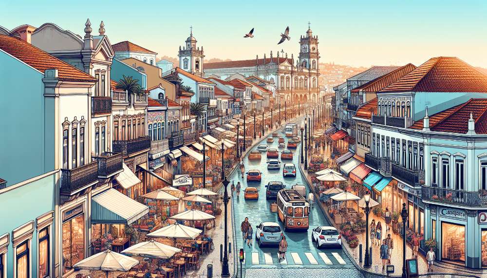 A vibrant street scene in Costa da Caparica