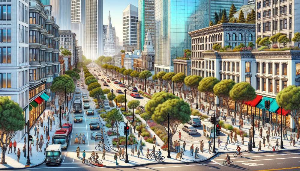 A vibrant street scene in Mission Bay