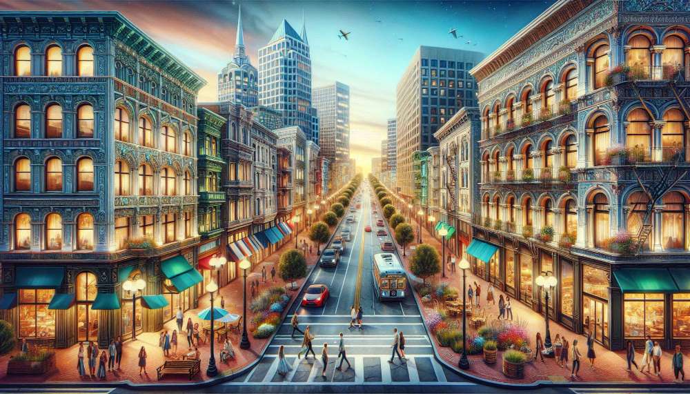 A vibrant street scene in Oakland