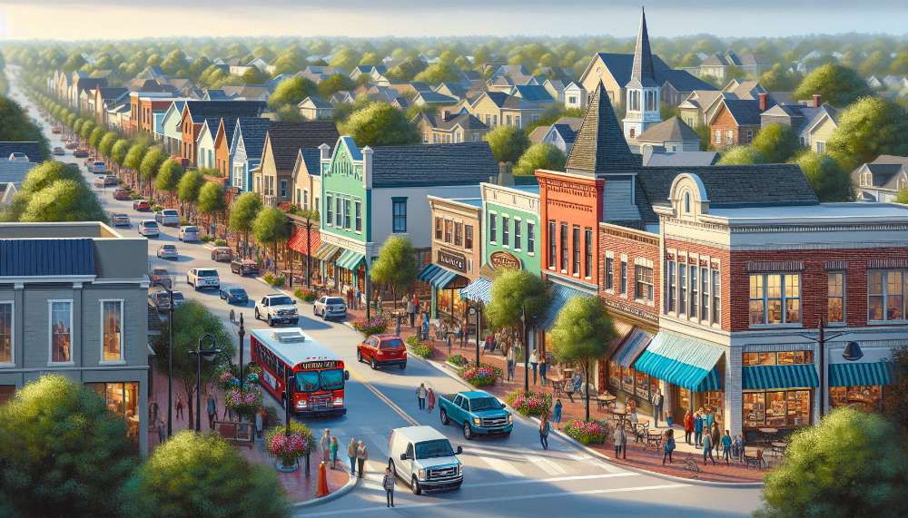 A vibrant street scene in Hunters Ridge