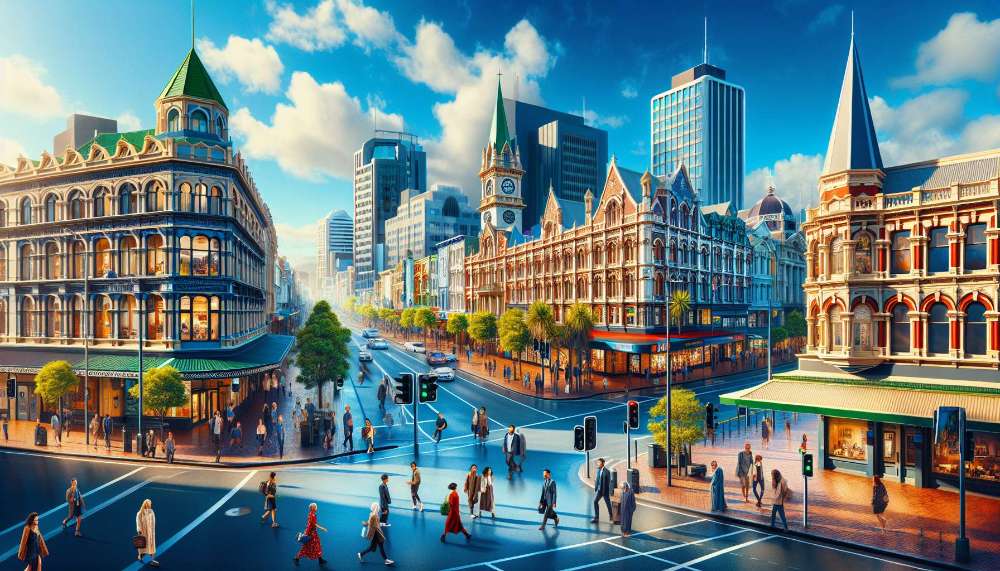 A vibrant street scene in New Zealand