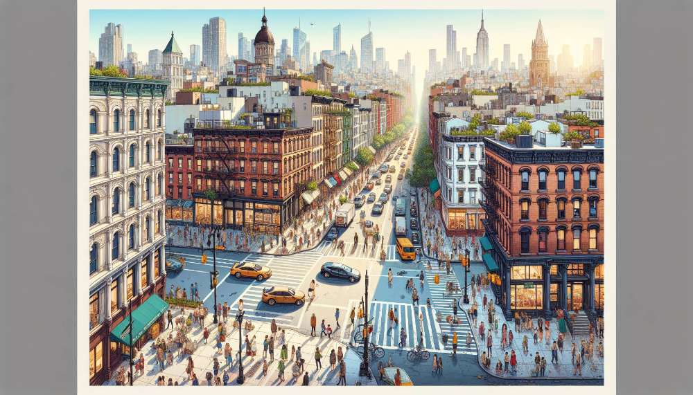 A vibrant street scene in SoHo