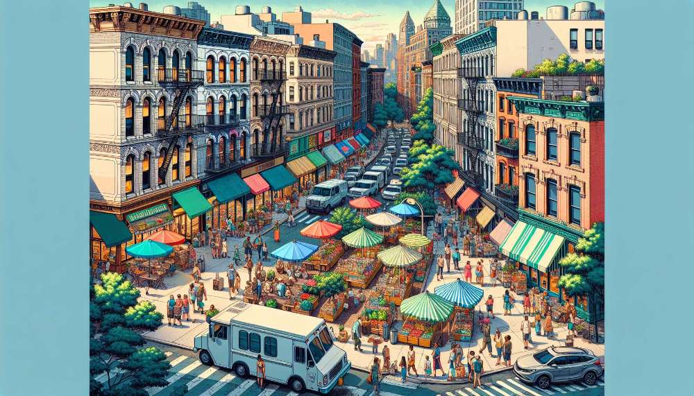 A vibrant street scene in Kensington