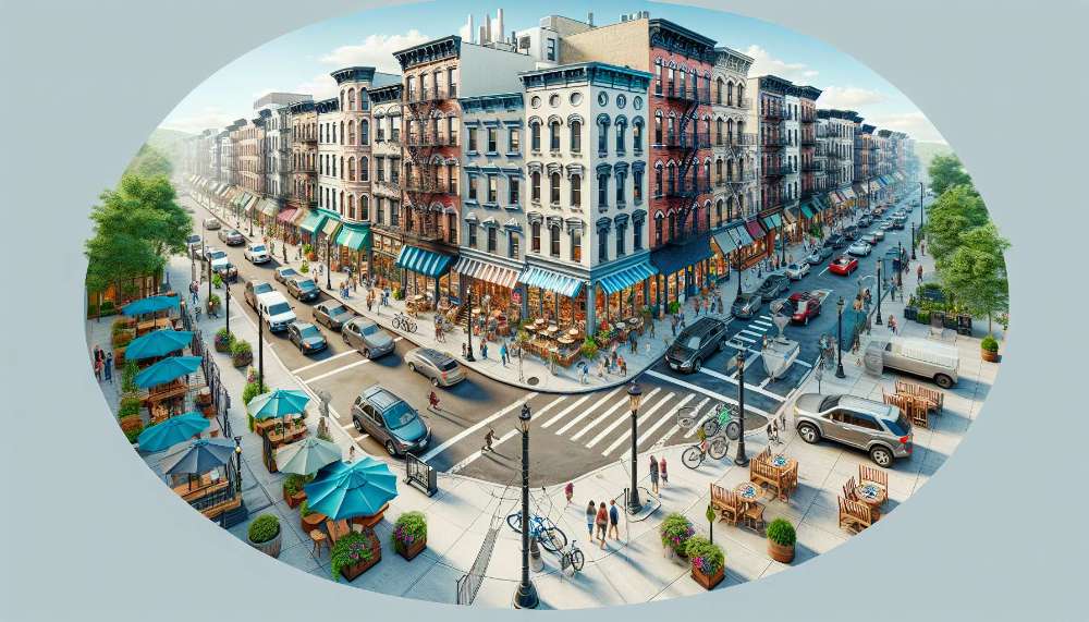 A vibrant street scene in New Rochelle