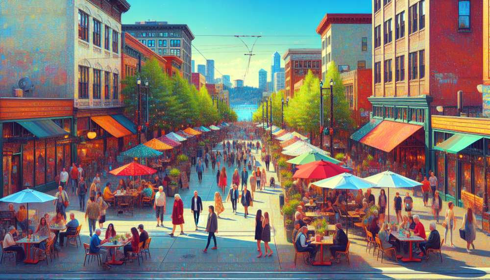 A vibrant street scene in DuPont