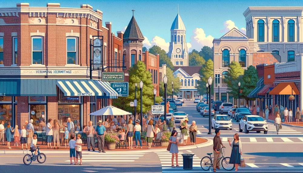 A vibrant street scene in Hermitage