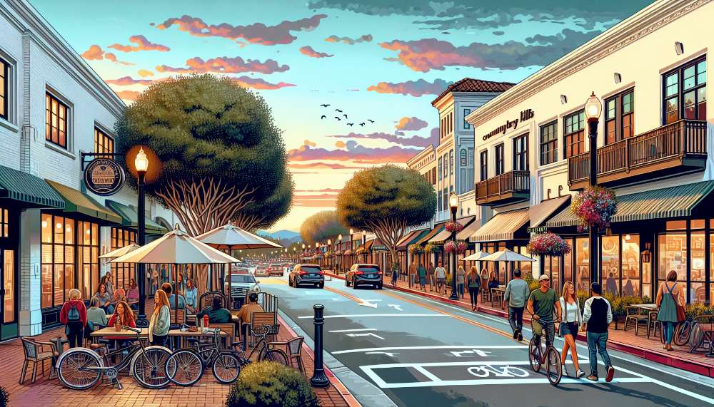 A vibrant street scene in Country Hills