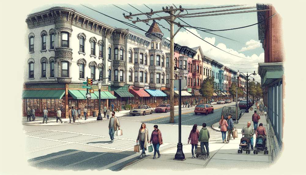 A vibrant street scene in Ridgewood