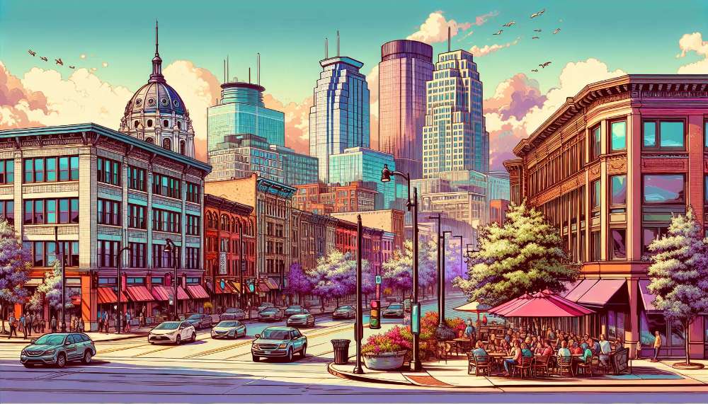 A vibrant street scene in Minneapolis