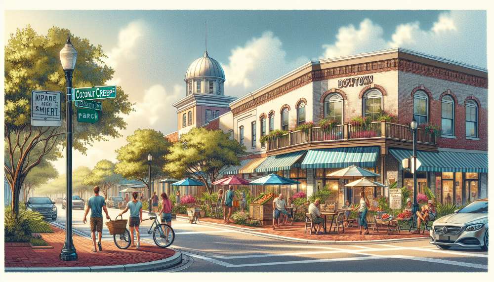 A vibrant street scene in Coconut Creek