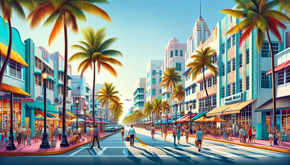 A vibrant street scene in Miami Beach