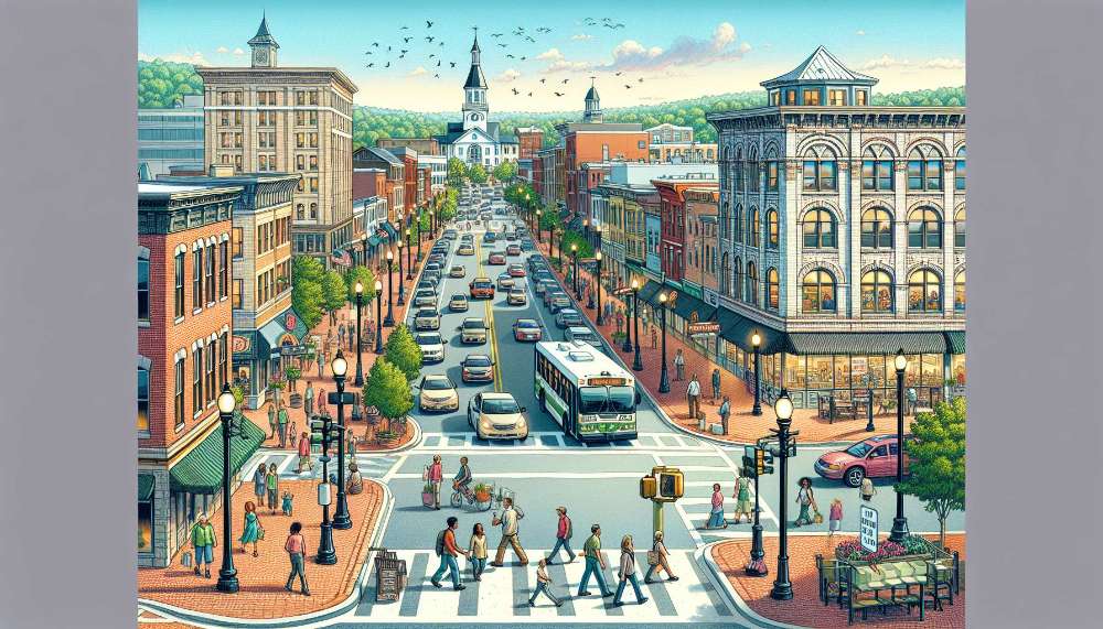 A vibrant street scene in Towson