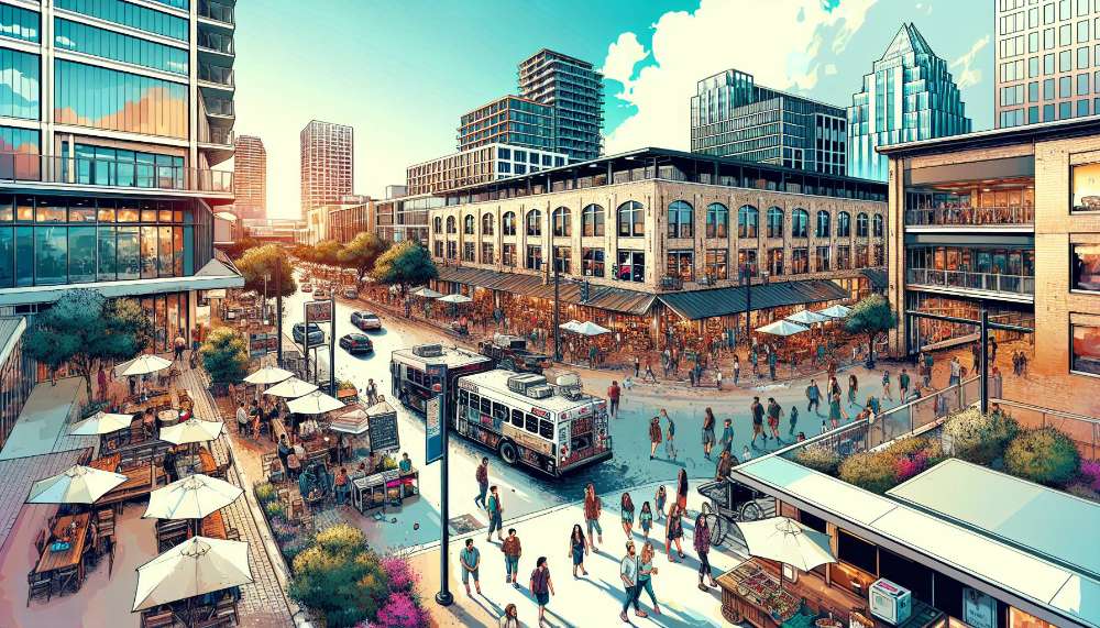 A vibrant street scene in Central Austin