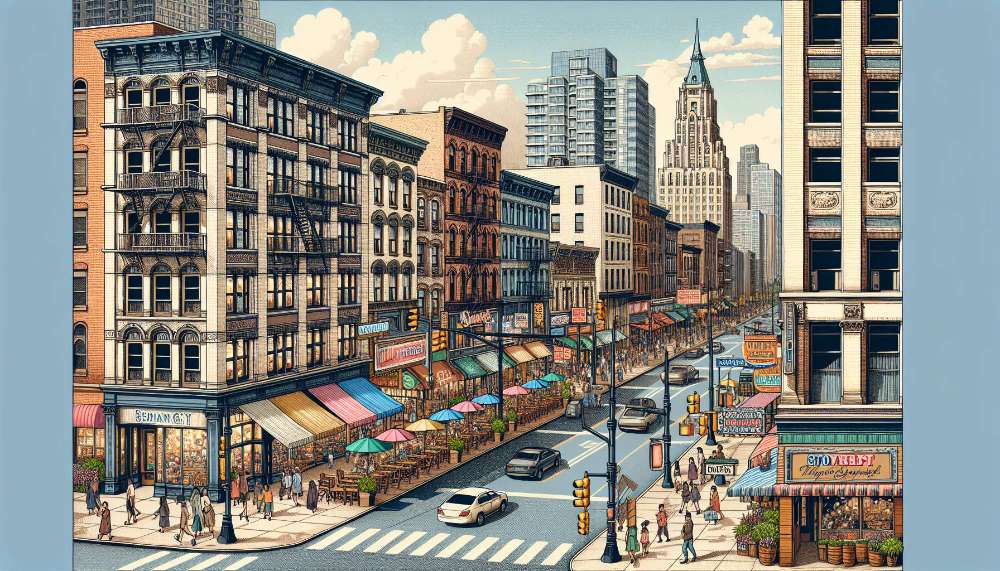 A vibrant street scene in The Heights