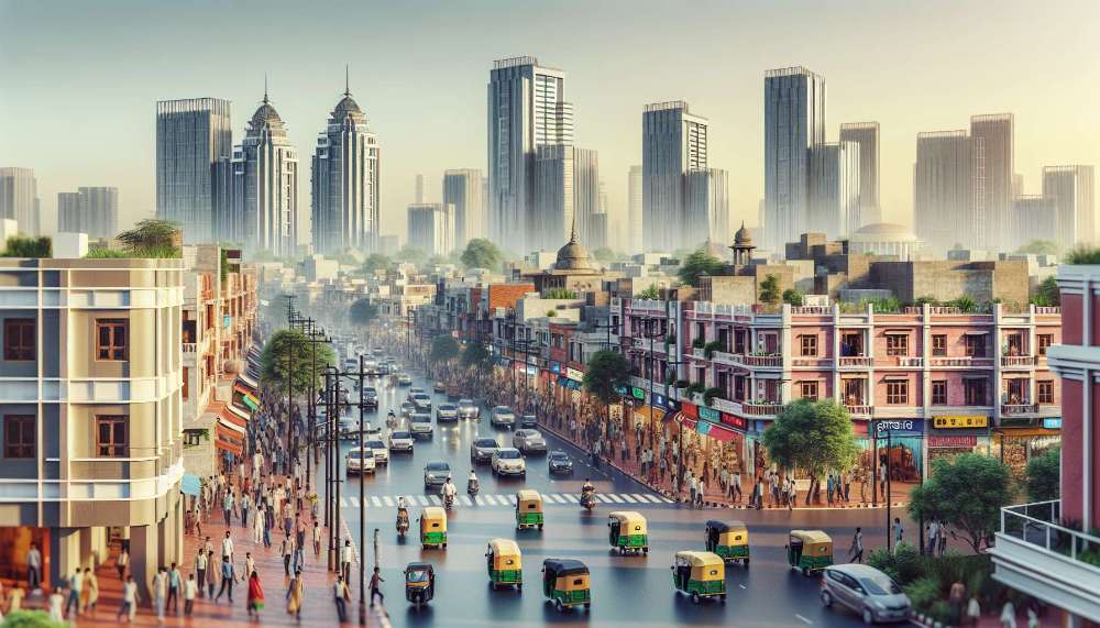 A vibrant street scene in Gurugram