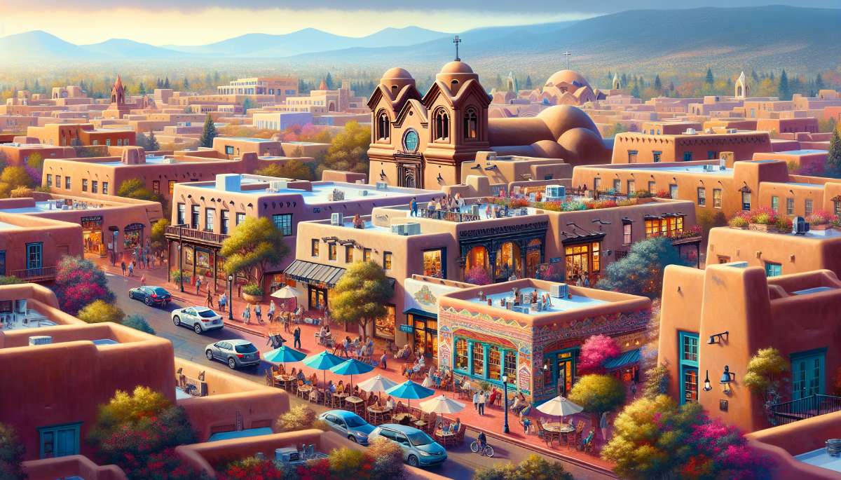A vibrant street scene in Santa Fe