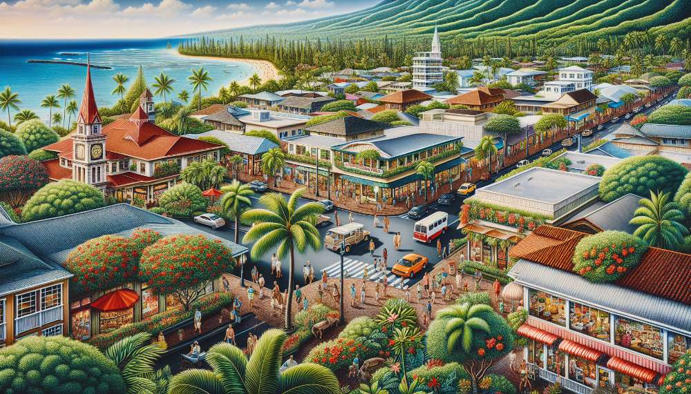 A vibrant street scene in Waikoloa Village