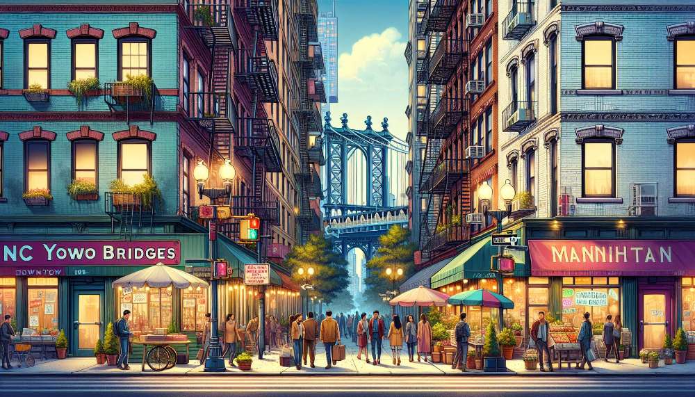 A vibrant street scene in Two Bridges