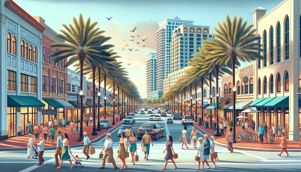 A vibrant street scene in Pompano Beach