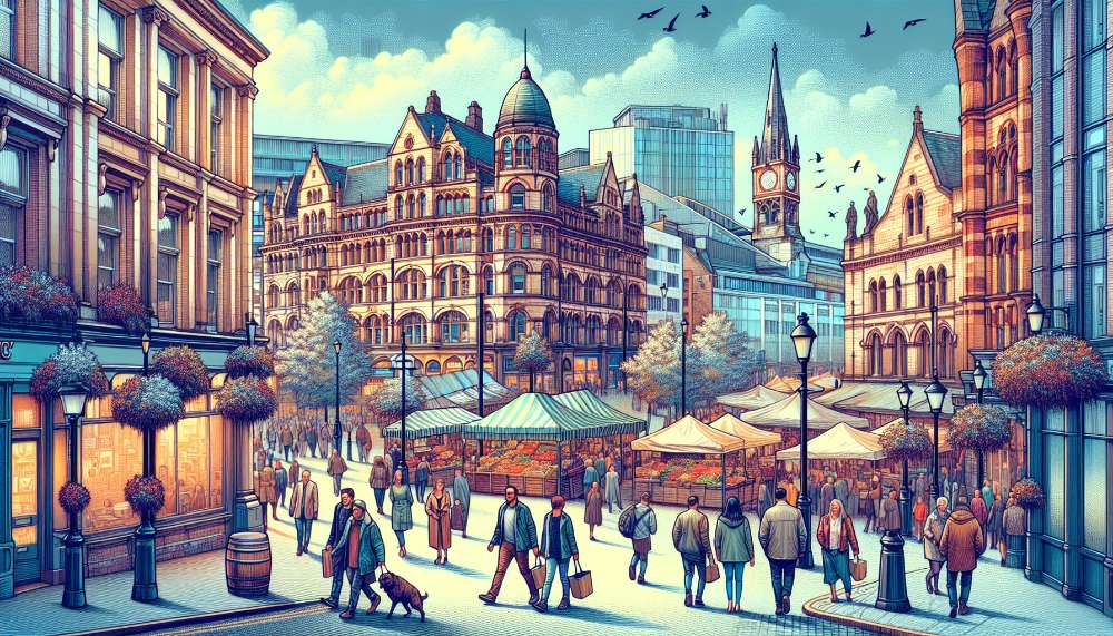 A vibrant street scene in Manchester