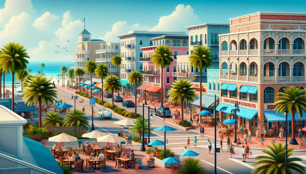 A vibrant street scene in Madeira Beach