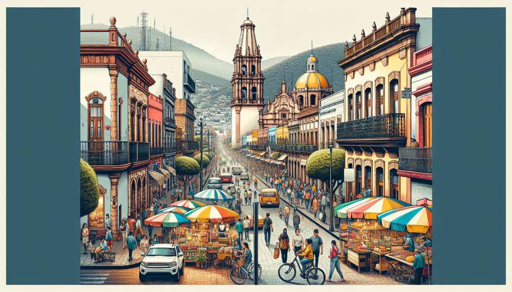 A vibrant street scene in Colonia Americana