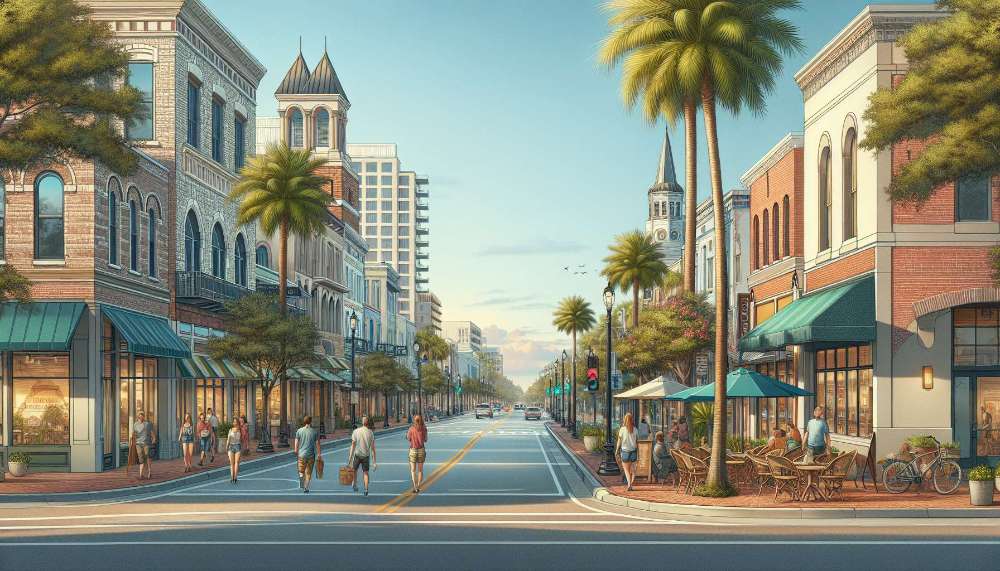 A vibrant street scene in Four Corners