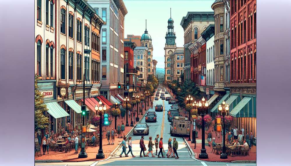A vibrant street scene in Roanoke