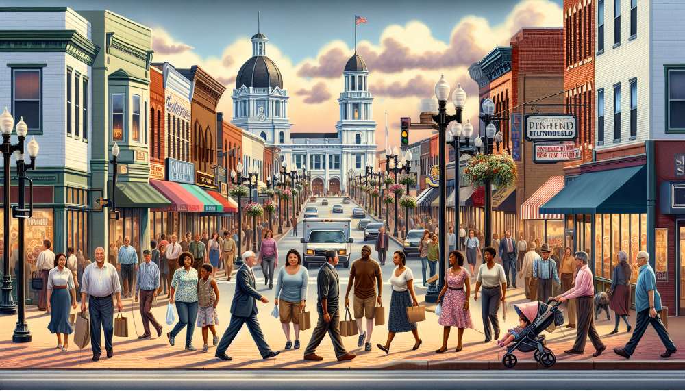 A vibrant street scene in Bloomfield