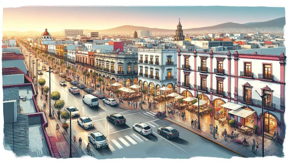 A vibrant street scene in Residencial Plaza Guadalupe