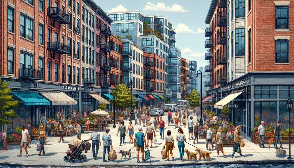 A vibrant street scene in West New York