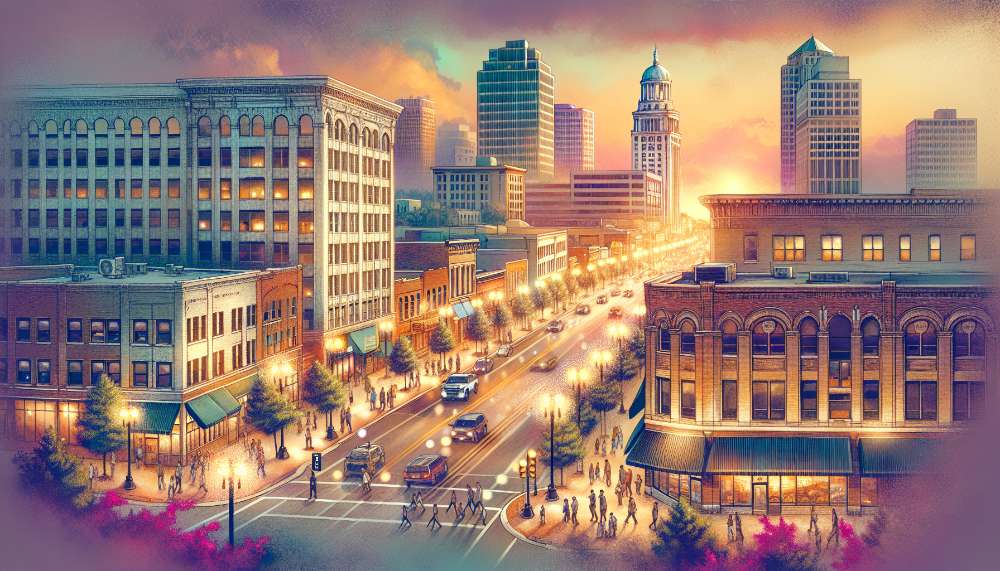 A vibrant street scene in Garden City