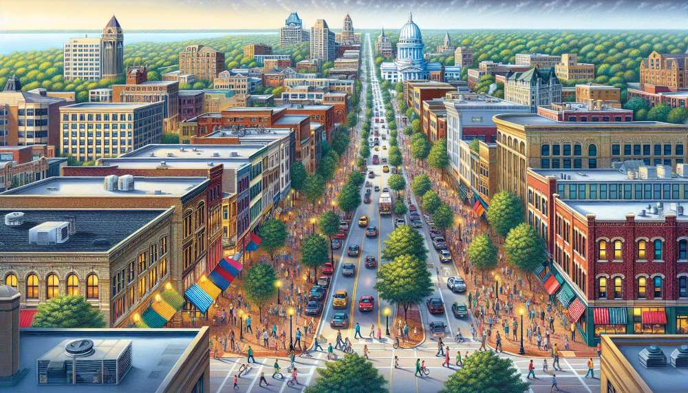 A vibrant street scene in Wisconsin