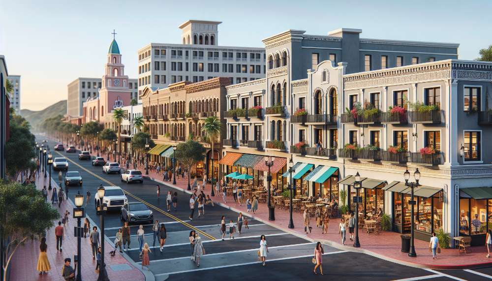 A vibrant street scene in San Marcos