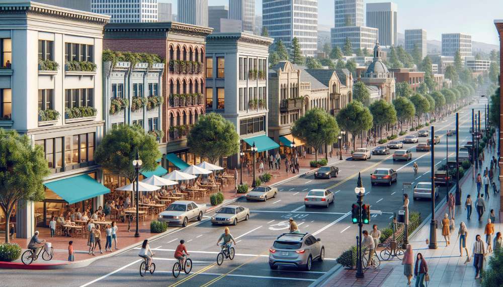 A vibrant street scene in Fontana