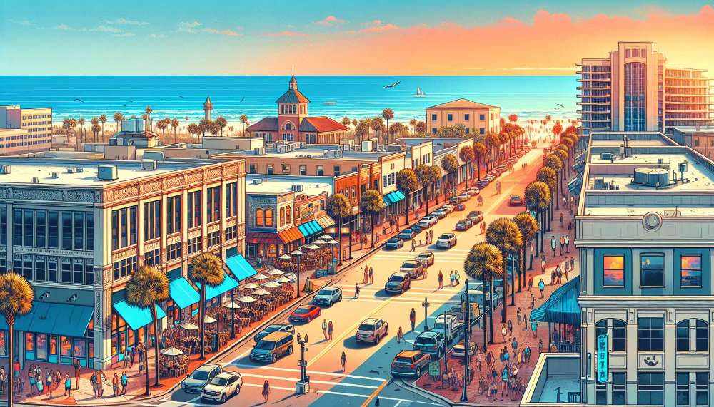 A vibrant street scene in Daytona Beach