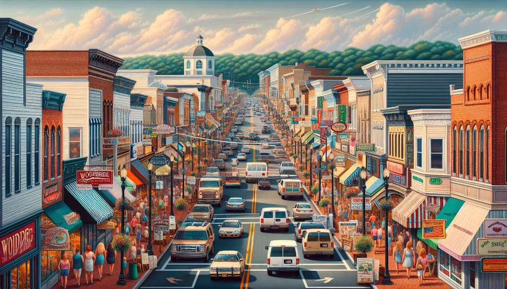 A vibrant street scene in Woodbridge