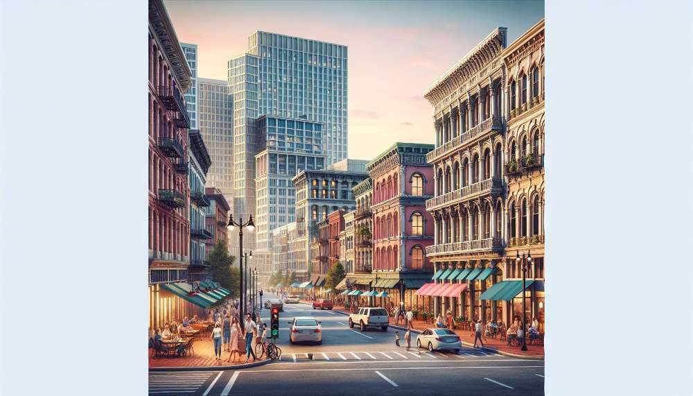 A vibrant street scene in Peachtree Center