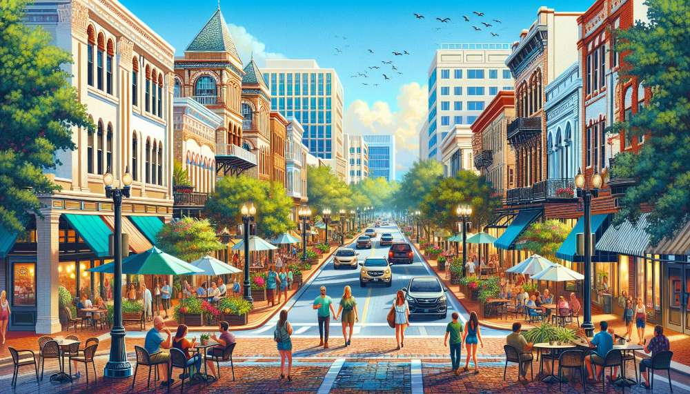 A vibrant street scene in Gainesville