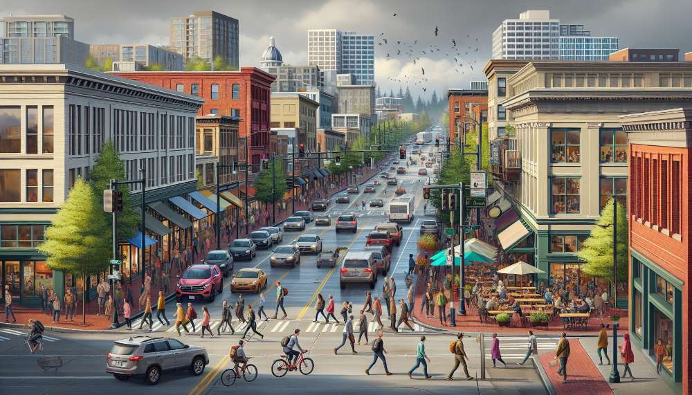 A vibrant street scene in Olympia