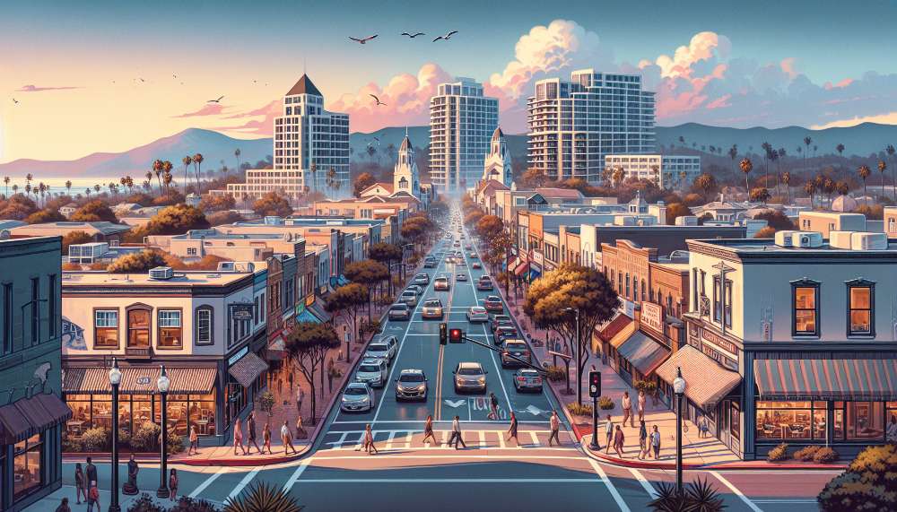 A vibrant street scene in Encinitas