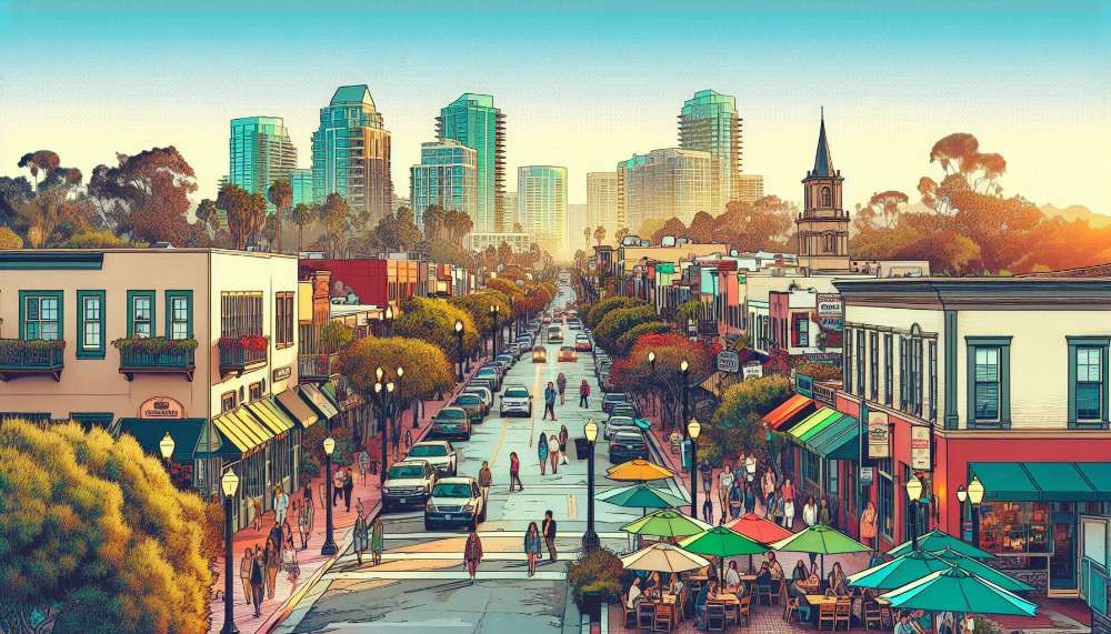 A vibrant street scene in Mission Hills