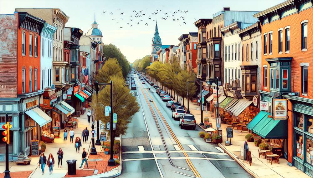 A vibrant street scene in Mount Penn