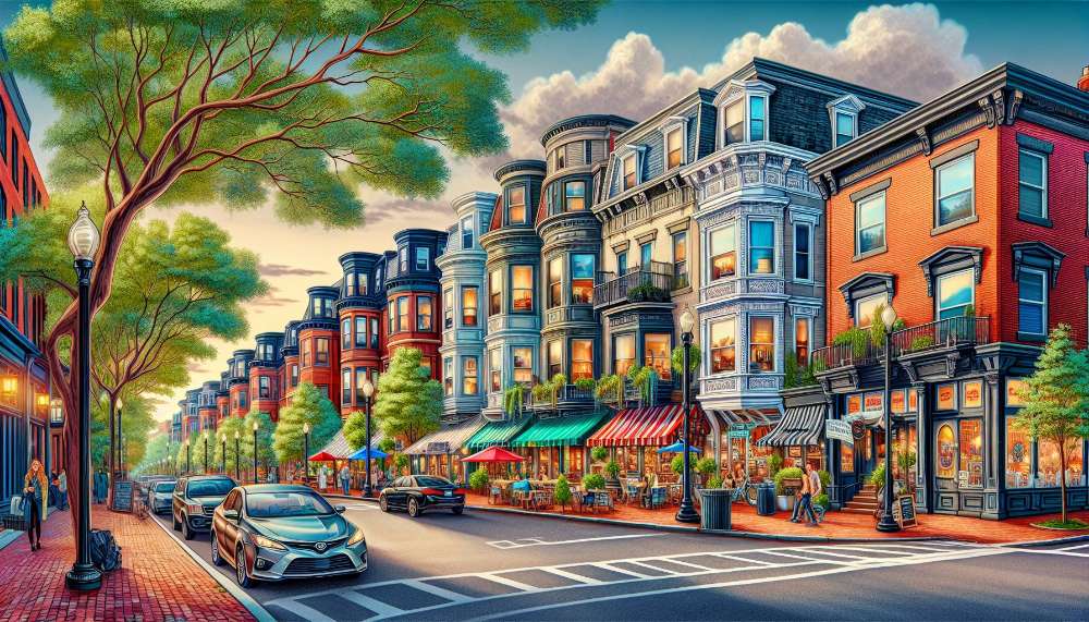 A vibrant street scene in Barney Circle