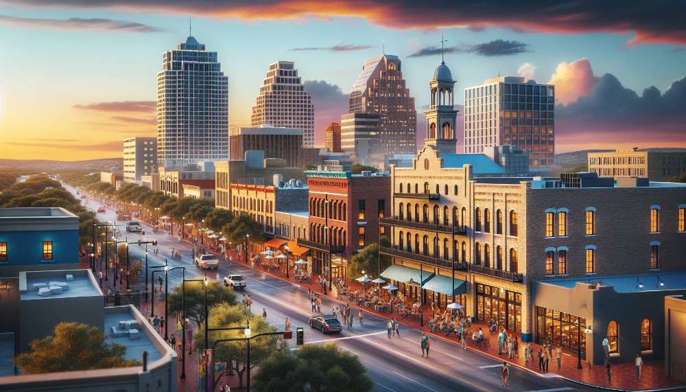 A vibrant street scene in San Antonio