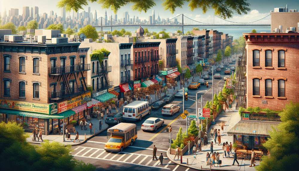 A vibrant street scene in Douglaston