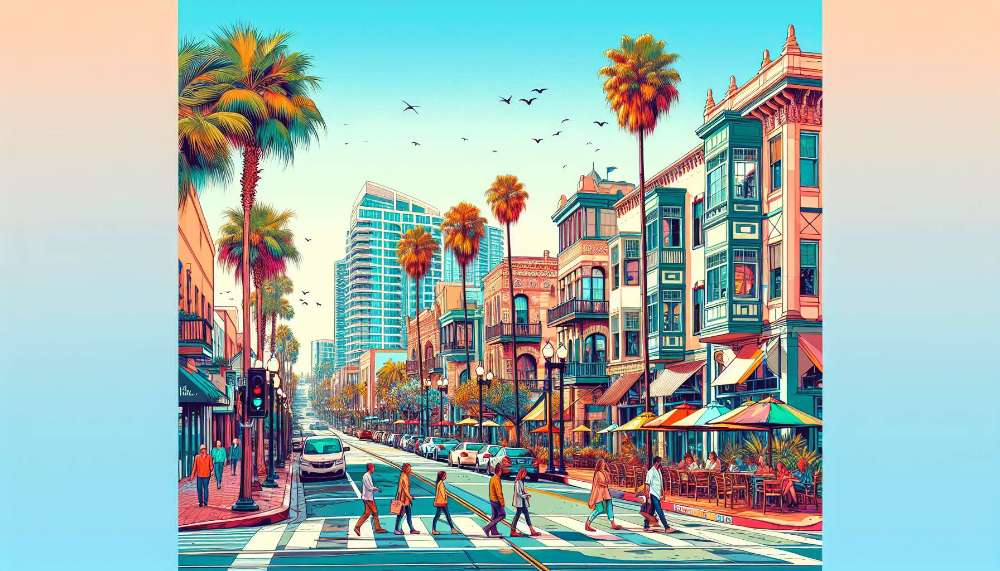 A vibrant street scene in Hillcrest