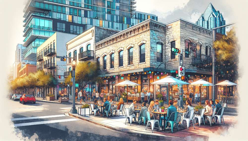 A vibrant street scene in Del Valle East