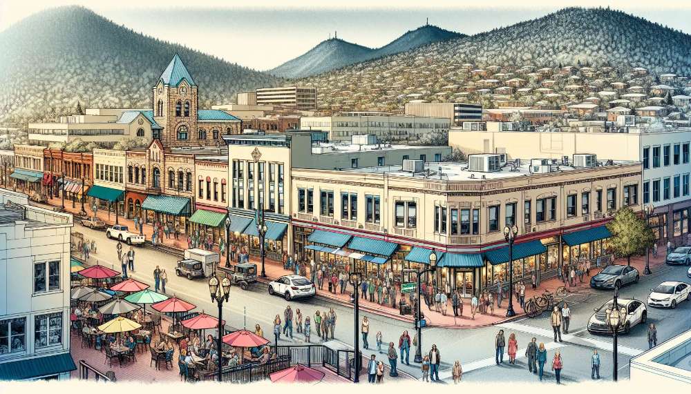A vibrant street scene in Flagstaff