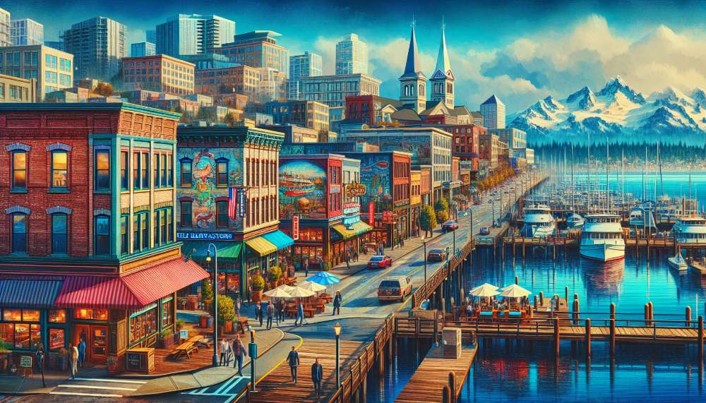 A vibrant street scene in Gig Harbor